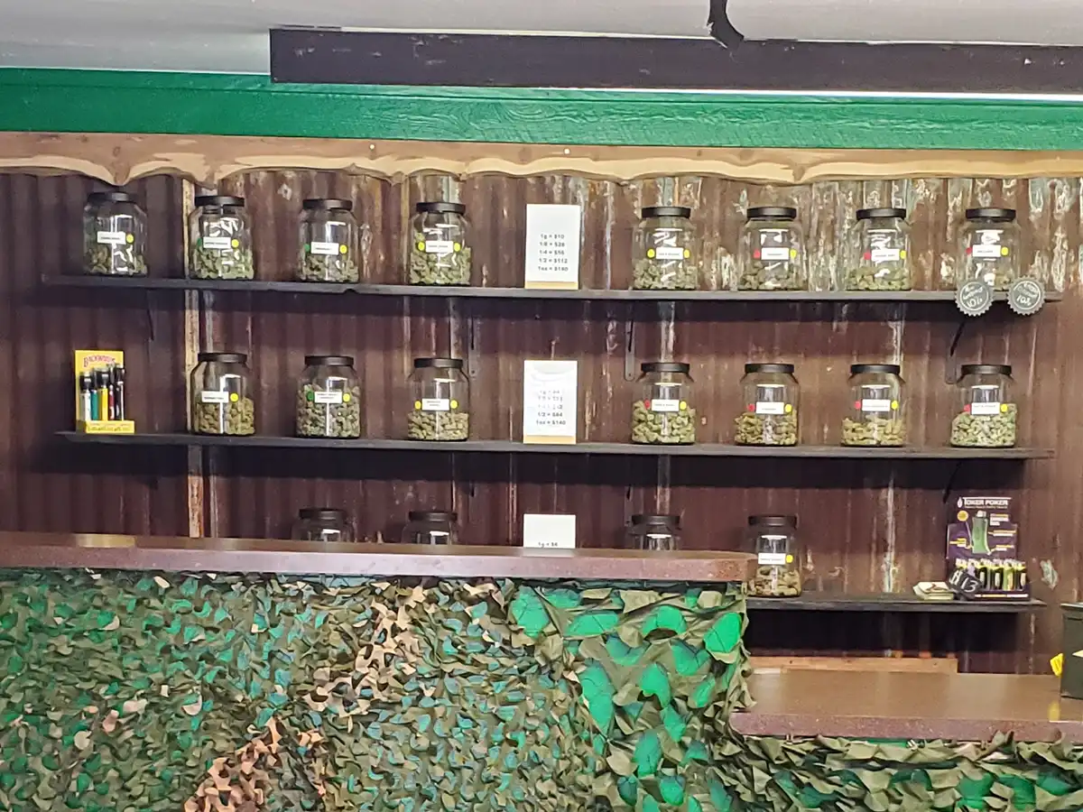 photo of several different strains of medical marijuana buds for sale at charlie mikes dispensary